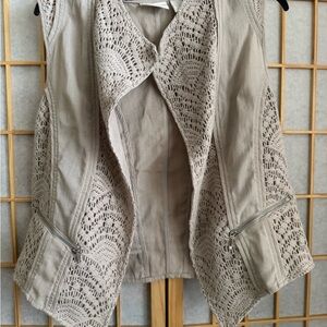 Chico's Taupe Lace Accent Vest